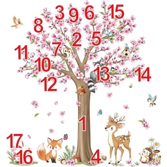 woodland animals wall decals cherry blossom tree nursery kids room wall stickers - Picture 5 of 7